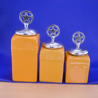 60001YL-STAR-SIL-CERAMIC CANISTER SET YELLOW W / STAR SILVER LIDS